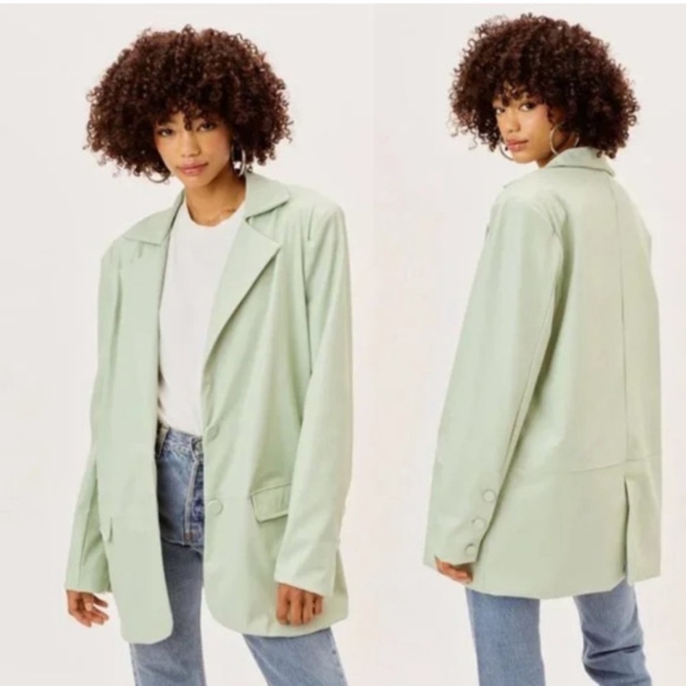 For Love & Lemons Talia Boyfriend Blazer Faux Leather Oversized Green